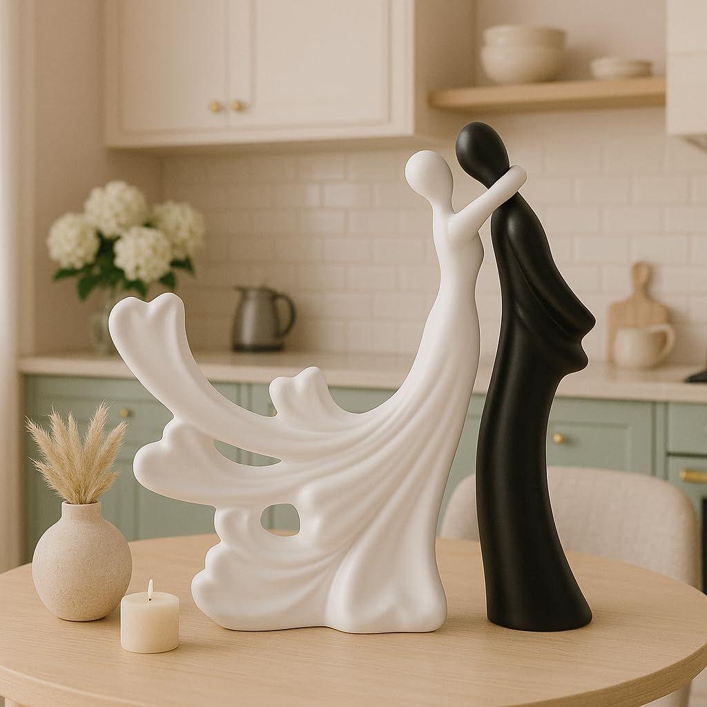 Passionate Lover Hugging Couple Figure | Beautiful Home Decor - (Set of 2, White Black),Brass, Love