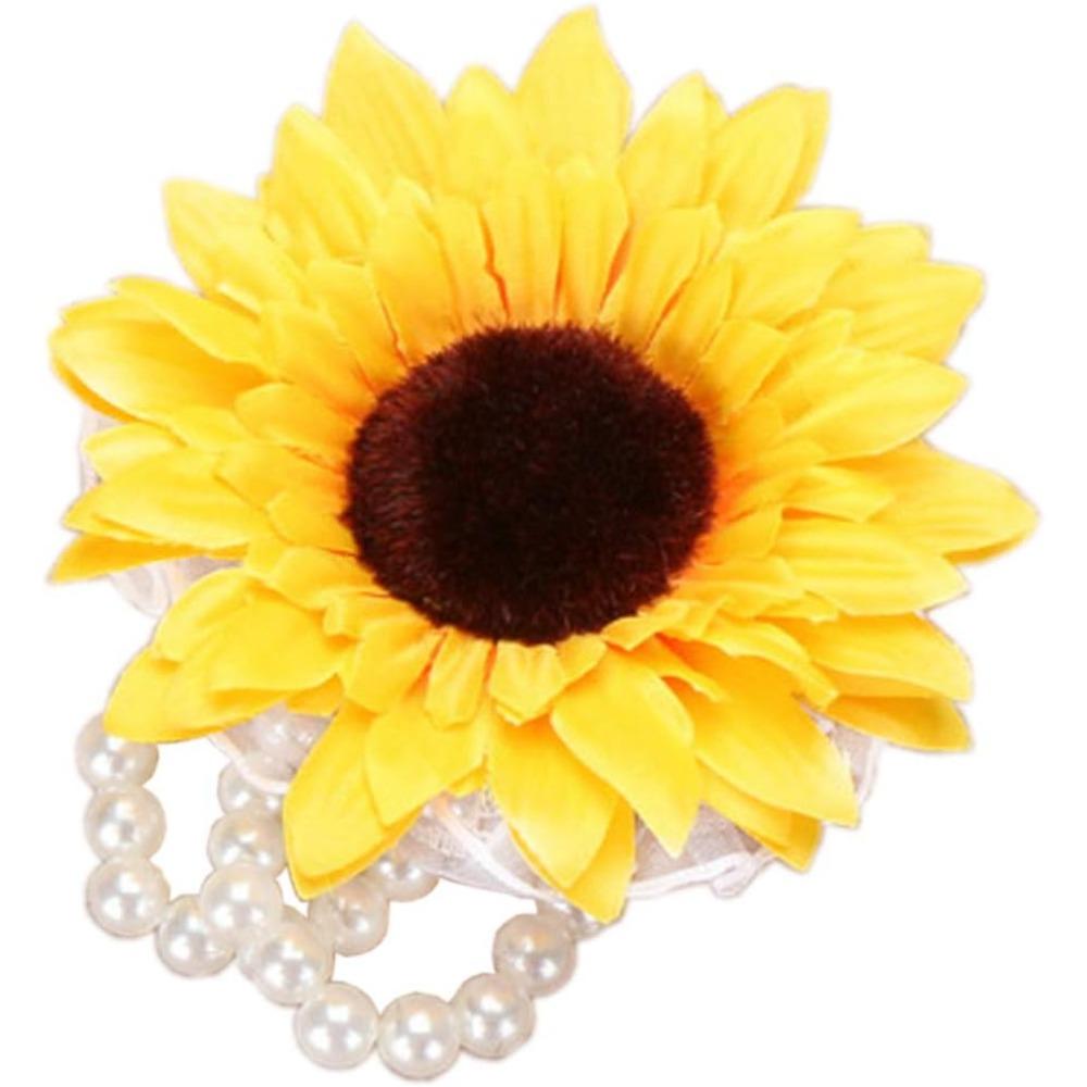 Patiky Wrist Flower, Wrist Corsage Hand Flowers Decor for Wedding Bridal Prom Party Accessories PS05 (Sunflower Corsage)