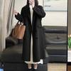 Женское осенне-зимнее длинное шерстяное пальто с лацканами и длинными рукавами, двубортная верхняя одежда с карманами, однотонное теплое женское пальто