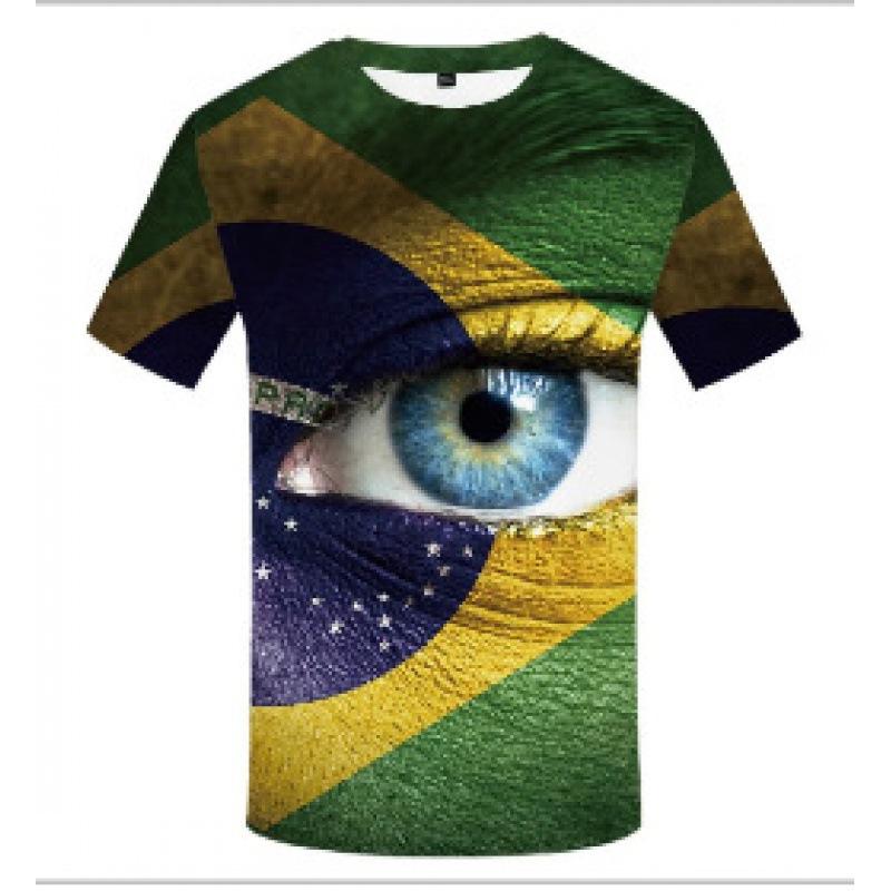 Brazil Flag Print Short Sleeve T-Shirt, Men's Fashion Casual Tee