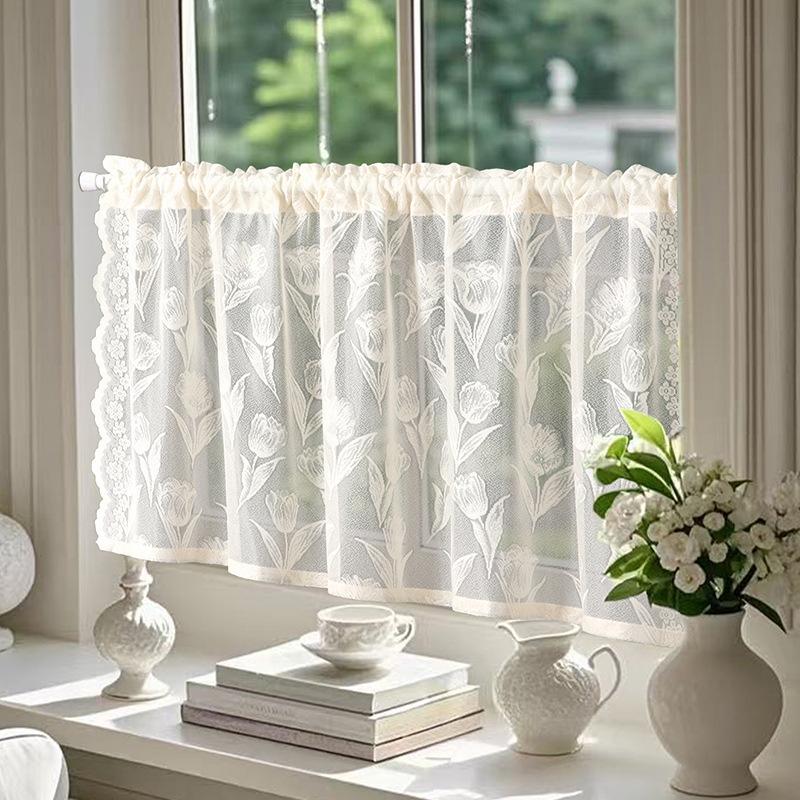 1 шт. Элегантная цветочная кружевная занавеска - полупрозрачная белая сетка, светофильтрация и воздушный дизайн для патио, детской комнаты, декора гостиной