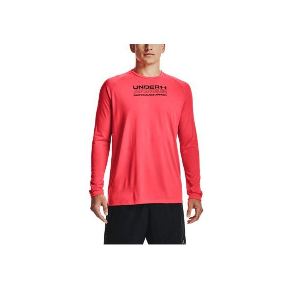 Under Armour Тренировочная футболка прямого кроя с длинным рукавом и принтом логотипа, мужская, красная 1361705-628
