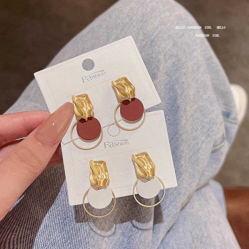 Корейские роскошные геометрические серьги: Осень/Зима S925 Серебряная игла с контрастными цветами