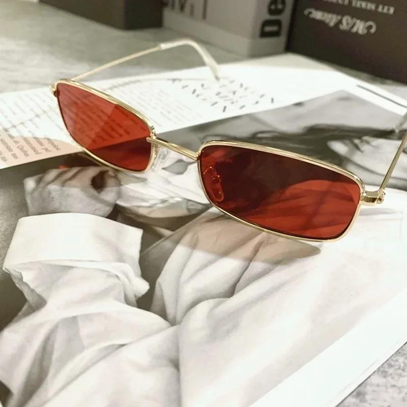 Прямоугольные солнцезащитные очки для мужчин и женщин, винтажные очки для вождения, ретро маленькие квадратные очки, металлическая оправа, цветные линзы, очки