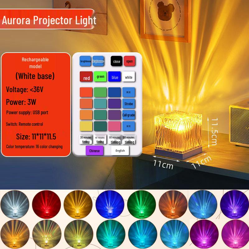 Ripple Aurora Flame Rotating Night Light - Creative Bedside Mood Lamp Projector