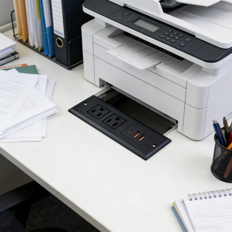 Desktop Embedded Outlet Featuring Easy Access 2 110V Socket Double USB 1Type C Port 110V Charging Solution