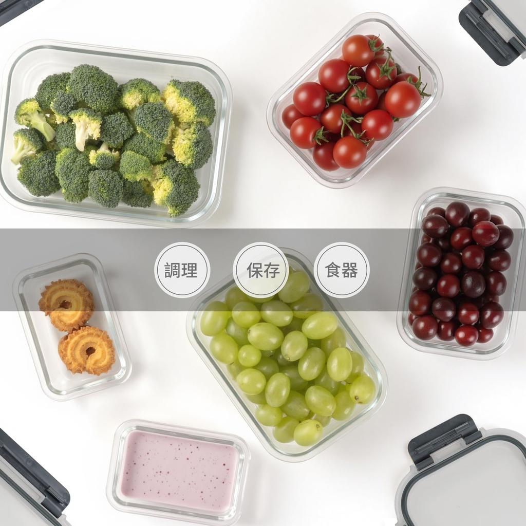 S SALIENT Glass Storage and Microwave Set of Gray Heat-Resistant Containers, Airtight, Tupperware, Make-Ahead, Rectangular, Oven, Dishwasher, Safe, 6,