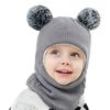 Kids Winter Hat Scarf Set Knitted Hat Scarf Earflap Thick Fleece Lined Warm Hood Hat with Pompoms