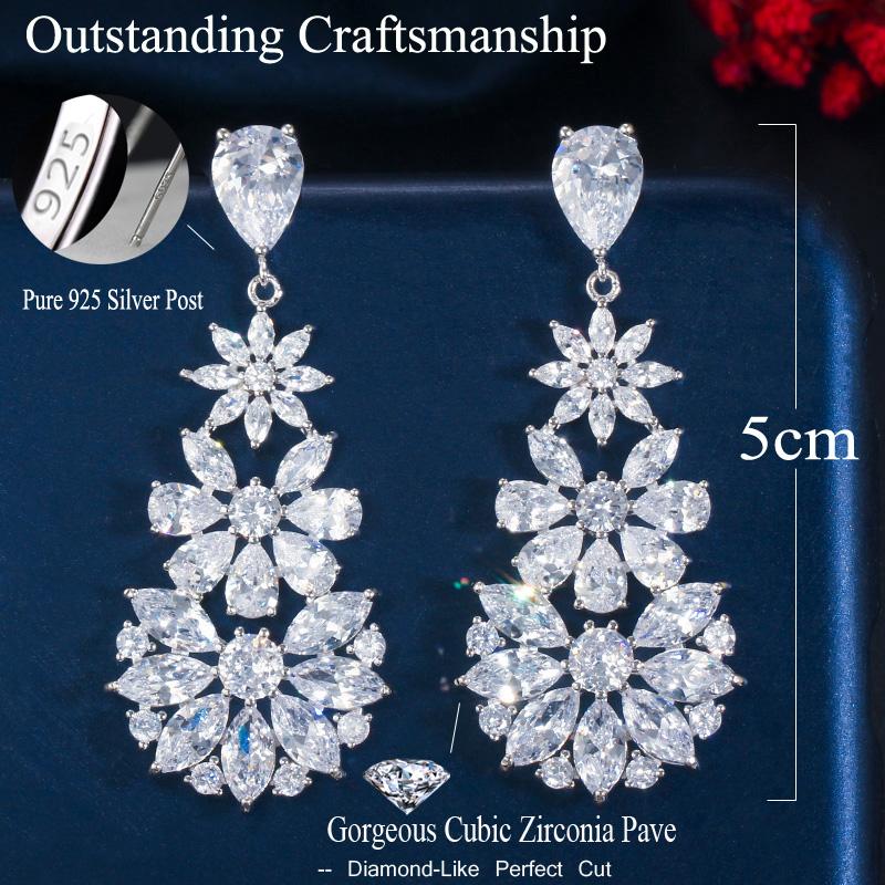 Длинные серьги-капли WWJ Exquisite Flower с разноцветным цирконом