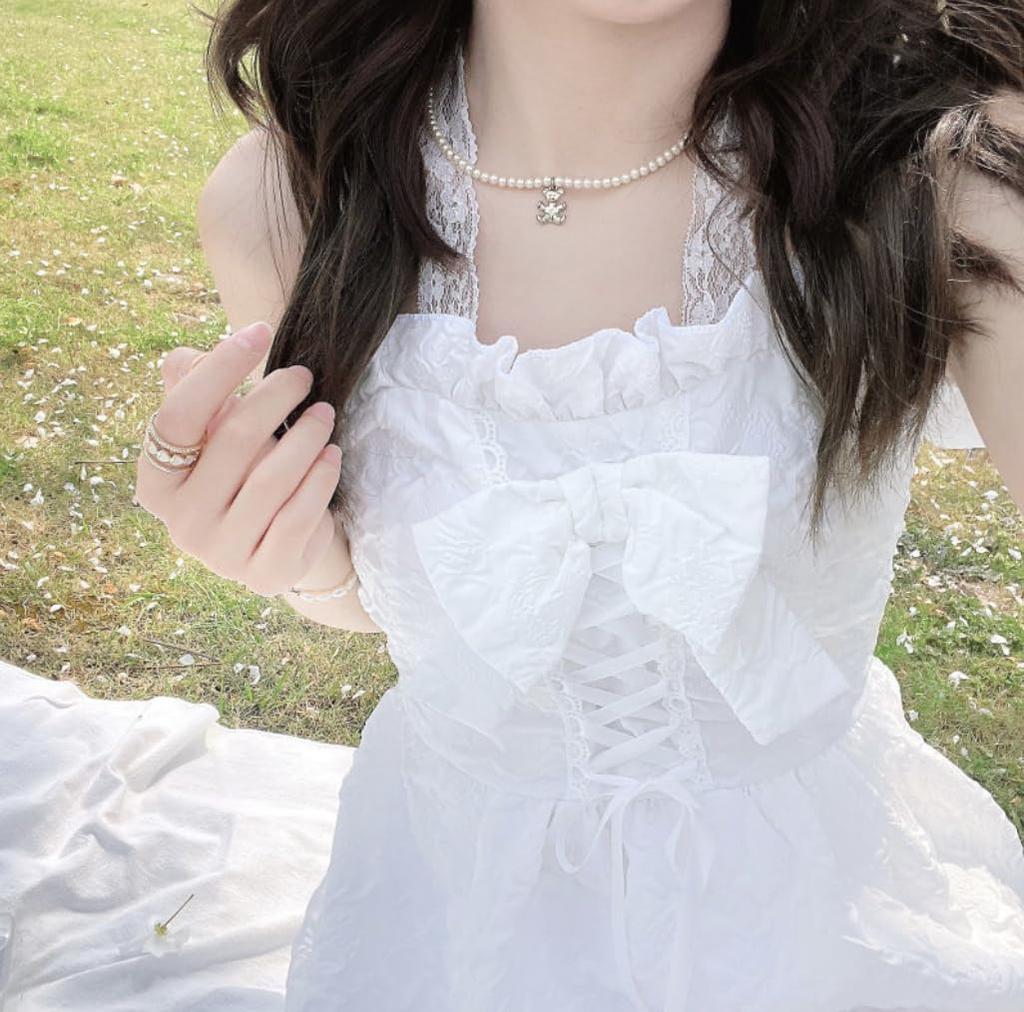 Lady Lazy Lolita White One Piece Sleeveless Dress Ruffles Simple White Loli Cosplay Costume Shooting White Mini Above Knee Length [Lady Lazy] (L)