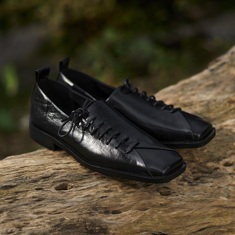 2025 Весна Лето Новые Женские Туфли Низкий Каблук Квадратный Носок Базовые Повседневные Рабочие Удобные Мягкие Туфли Из Натуральной Кожи Женские Лаконичные