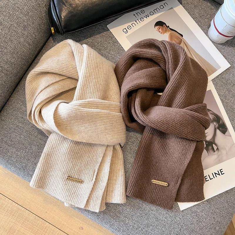 100 Pure Wool Scarf Wool Camel Beige Warm Knitted Scarf Versatile Men's and Women's Scarves