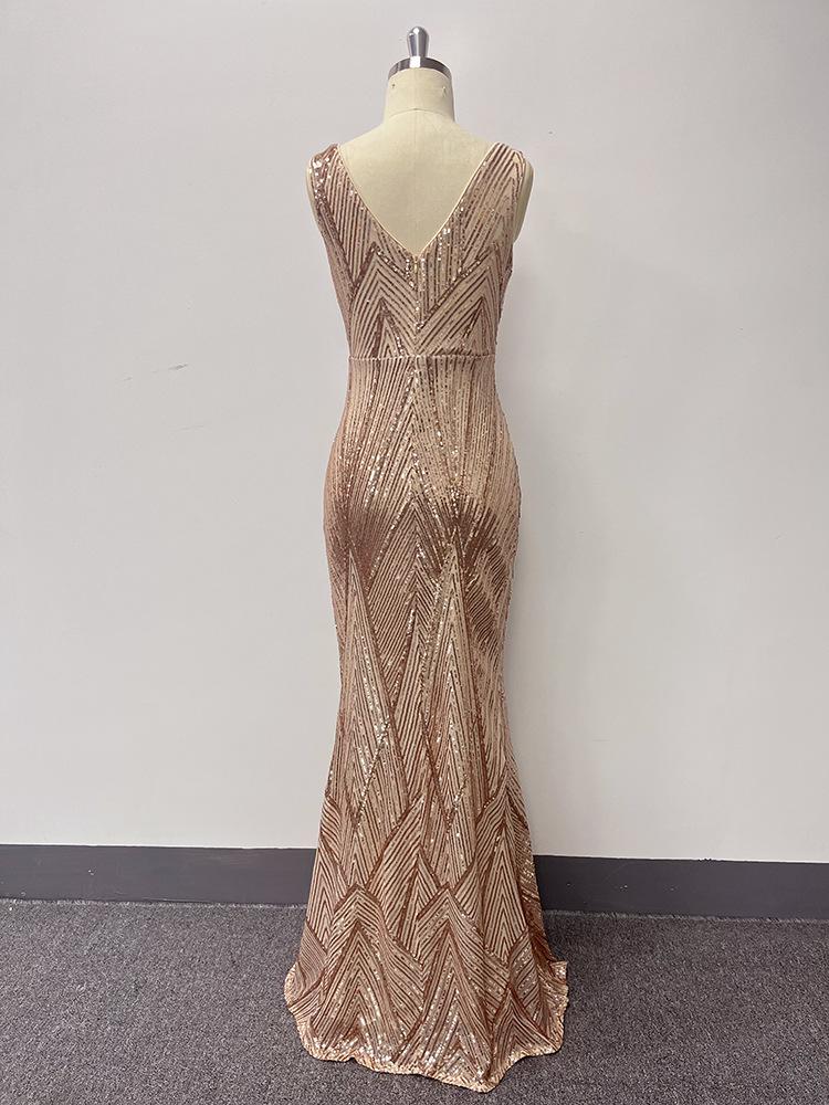 Women's Rose Gold Sleeveless Mermaid Gown - Sparkly Plus Size Evening Dress 2024
