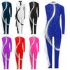 Girls Gymnastics Bodysuit Sheer Mesh Ruffles Design Asymmetrical Long Sleeve Invisible Zipper Full Body Leotard