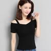 Off Shoulder Sling Short Sleeve Women T-shirt Summer Solid Color Slim Pullover Top Streetwear
