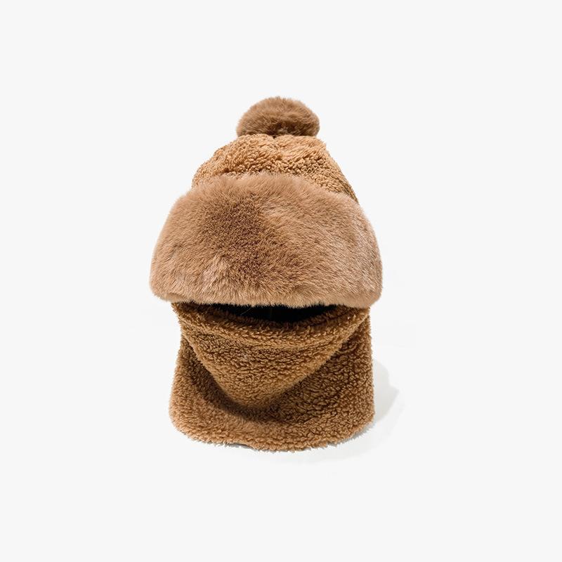 Bear Hat for Women In Winter Korean Style Cute Versatile Headgear Cycling Scarf Warm Mask Sky Scarf Integrated Ear Protection