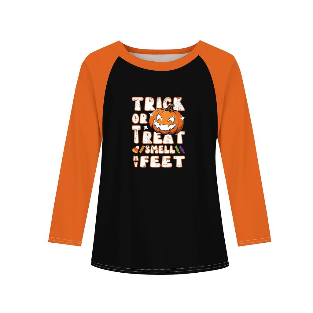 Футболки с длинным рукавом для девочек на Хэллоуин, детские осенние топы с круглым вырезом, базовые футболки 5-14 лет