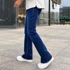 Men Jeans Regular Fit Solid Color Denim Pants with Zipper Button Placket Versatile Flared Denim Trousers Street Wear