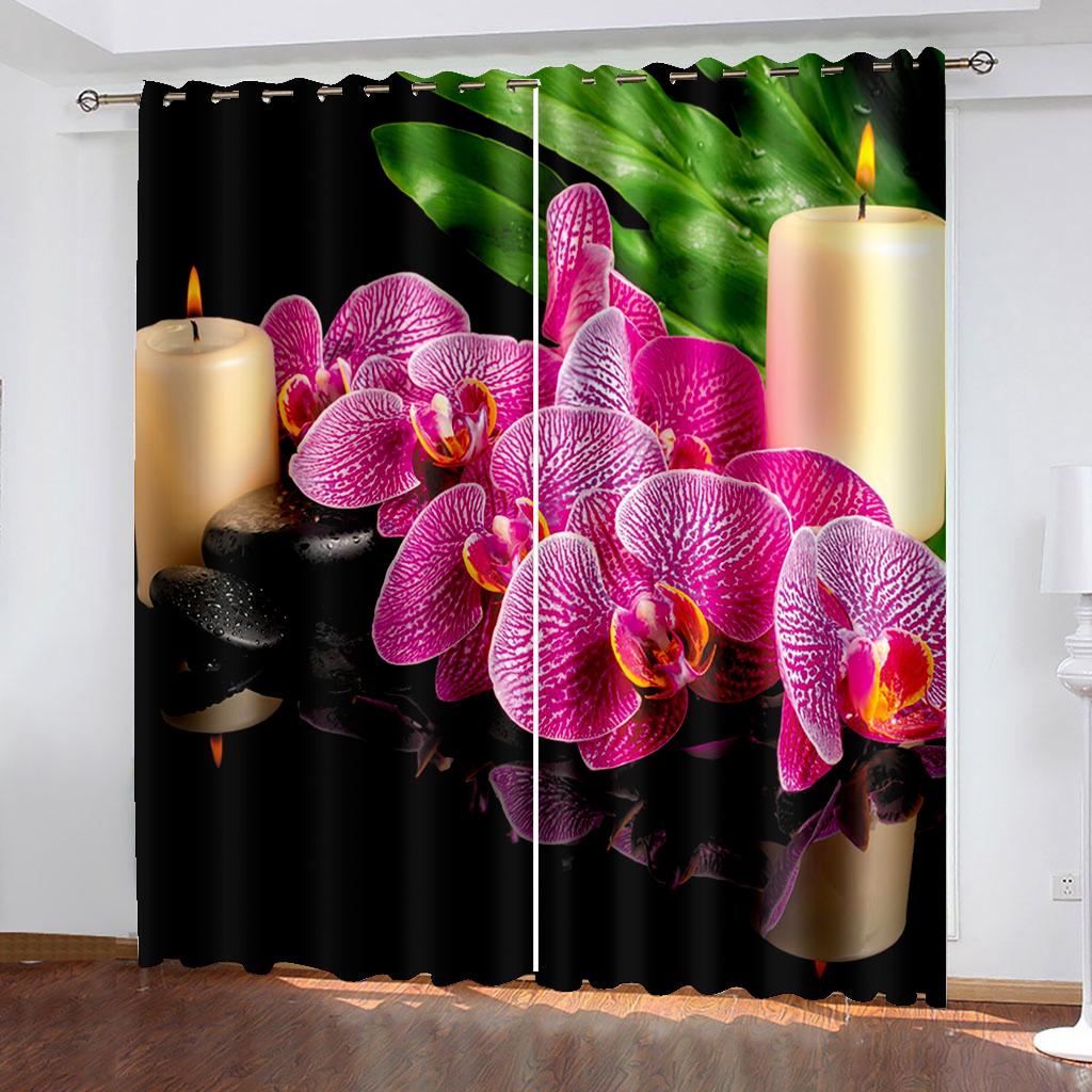 2Panels Garden Plant Orchid Curtains for Bedroom Living Room Kitchen Home Window Blinds Treatments Curtains Grommet Top Cortina