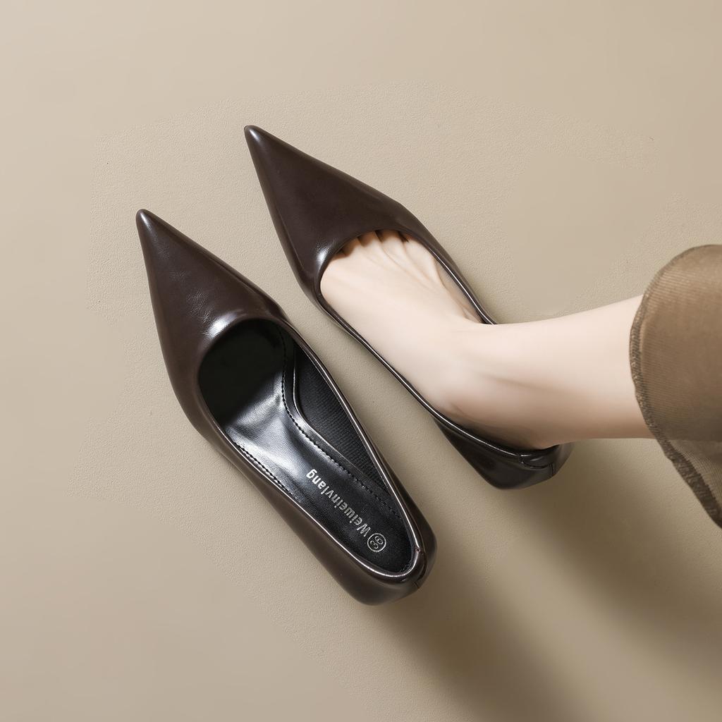 Weiwei girl 338-1 туфли-лодочки с острым носком женские на тонком каблуке черные рабочие туфли с неглубоким вырезом туфли на высоком каблуке женские не устают