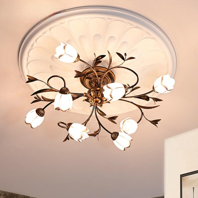 Потолочный светильник в деревенском стиле с железным цветком и травой для гостиной, спальни, столовой, светильника