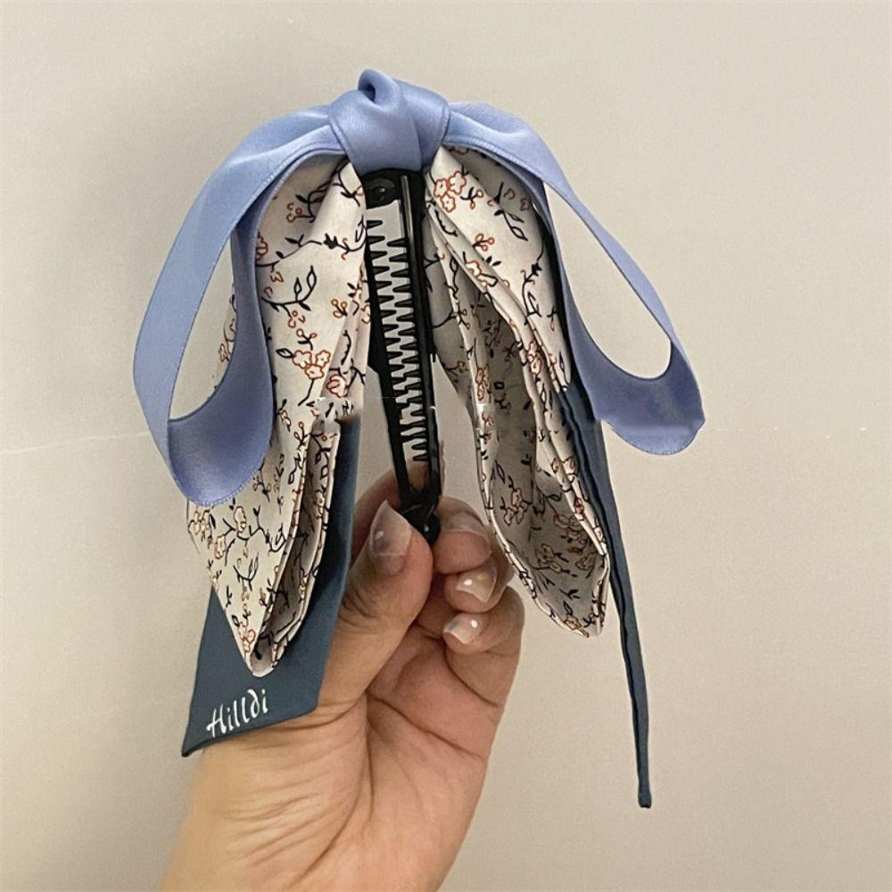 Ribbon Bowknot Hair Clip Silk Scarf Vertical Clip Elegant Bow Banana Clip Women