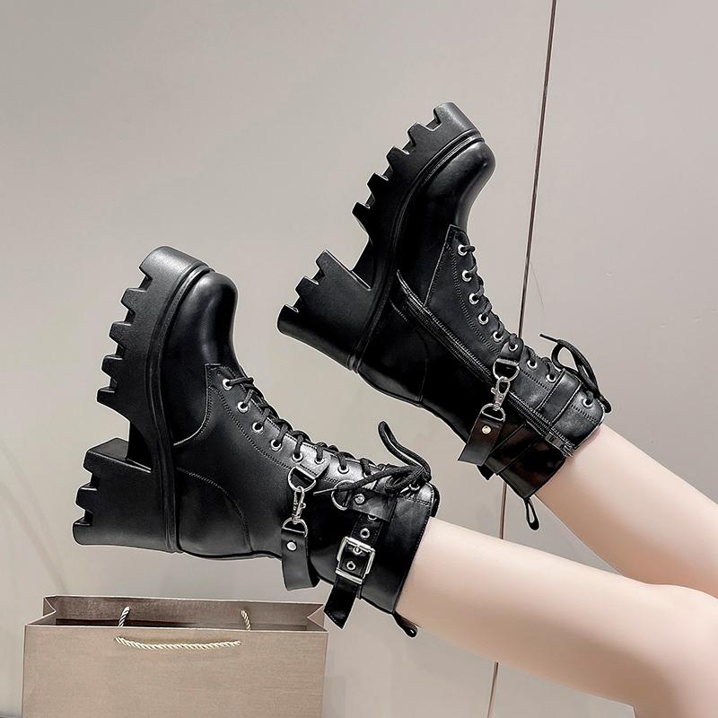 Fashion Comemore Gothic 8.5CM Heeled Platform Women Mid-calf Boots Autumn Winter High Heels Punk Style Women Motorcycle Botines Shoes
