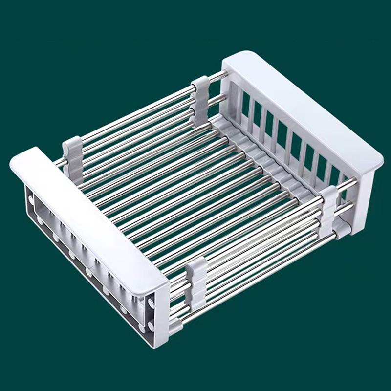 Kitchen Draining Rack Household Stainless Steel Retractable Sink Rack Shelf Cutlery Thickerstorage Dish Organising Shelf