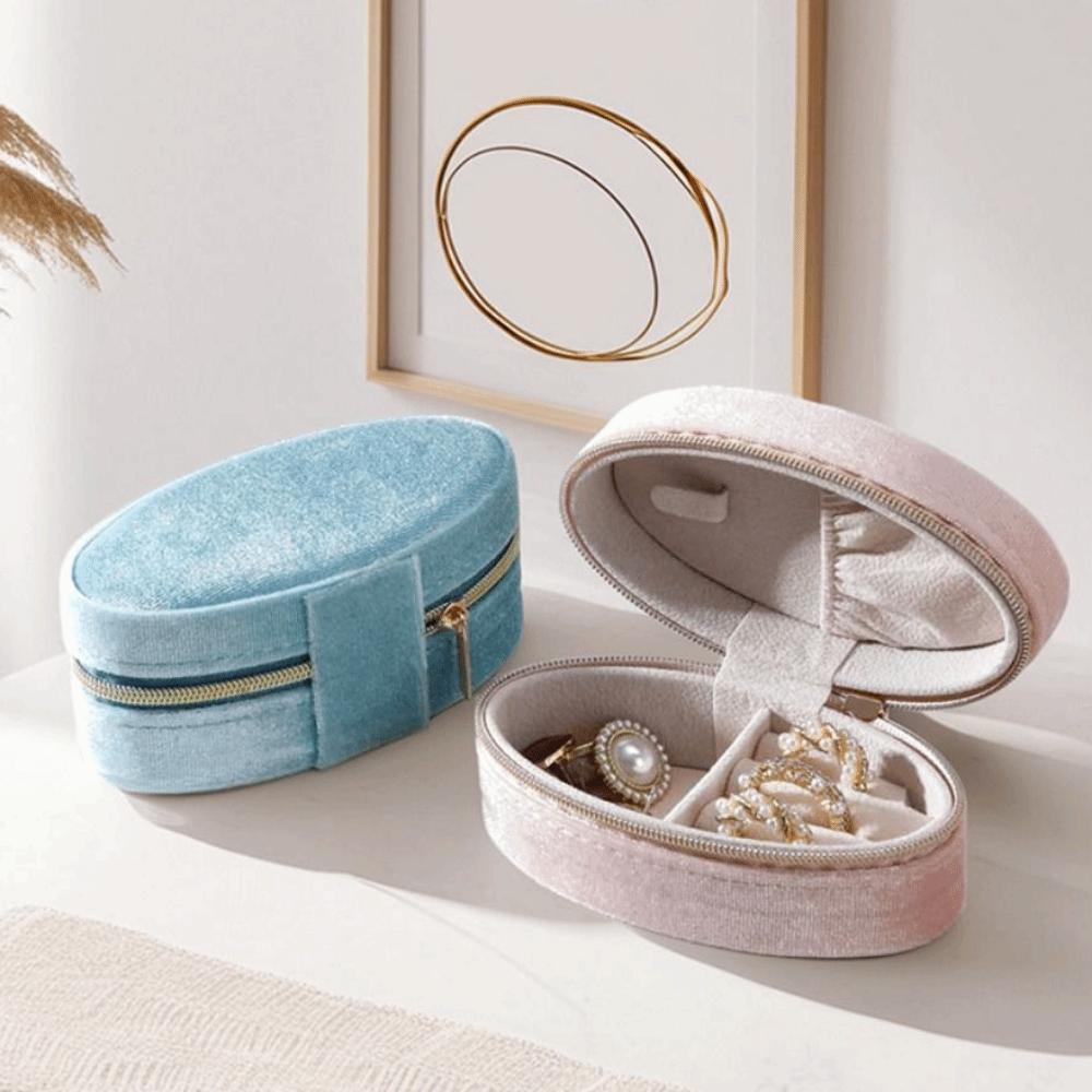 Oval Shape Oval Velvet Jewelry Box Portable Ring Earring Necklace Box Gift for Women