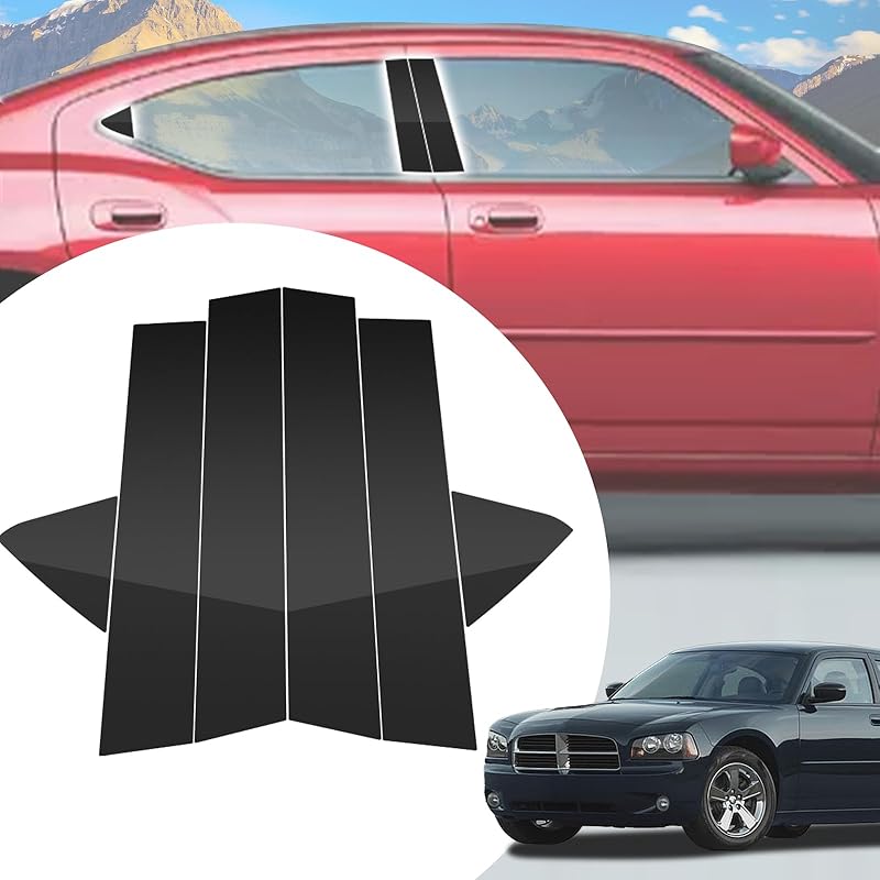 6pcs Glossy Black Exterior Door Window Pillar Posts Molding Cover Panel Trim Stickers Side Door Window Cover Trim Kits for Honda Civic 11th Gen