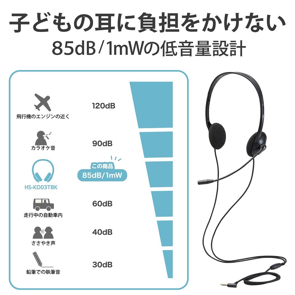 Elecom Headset Wired Connection 4 Pole for Children with Rotating Microphone Arm Lightweight Stereo Black 3.5mm HS-KD03TBK