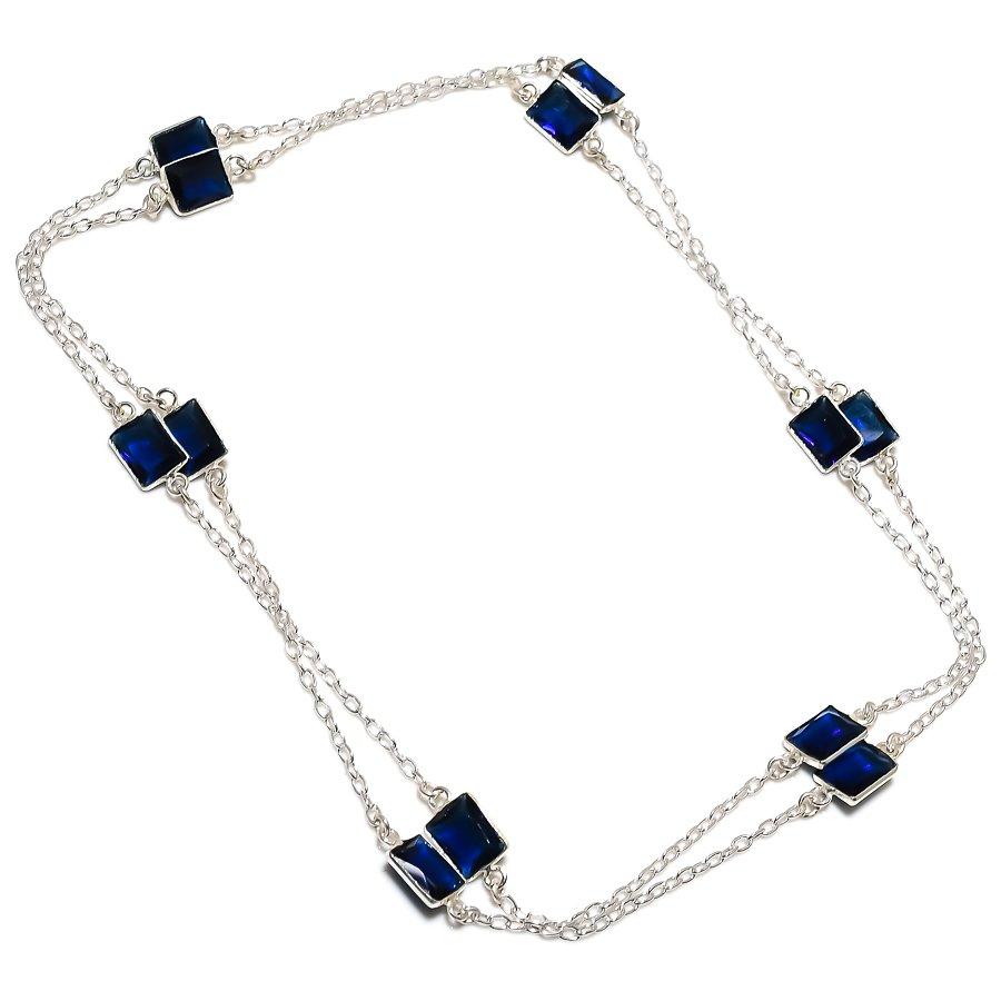 Natural London Blue Topaz Gemstone 925 Sterling Silver Necklace 36" R2f31