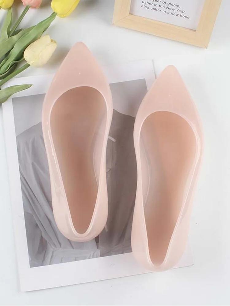 Модные прозрачные туфли из желе, женские летние пластиковые туфли на плоской подошве, повседневные туфли с острым носком, новинка весны 2024 года, женские туфли на плоской подошве