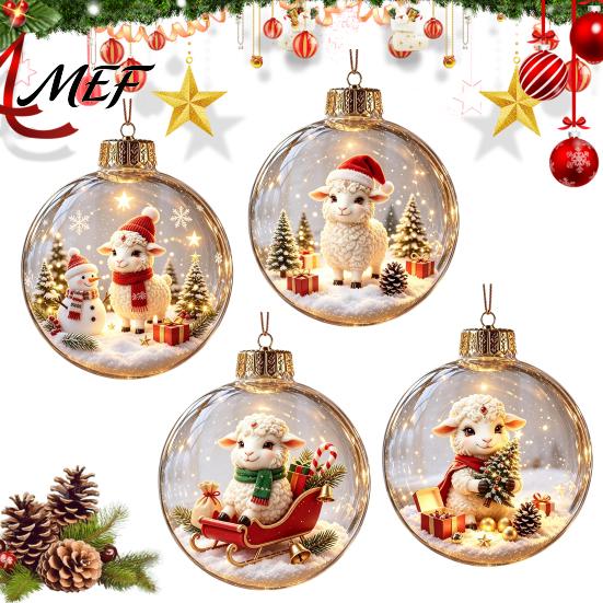 Decorative Hanging Balls Glowing Christmas Story Ornament, Light?Up Mini Holiday Scene Ball with Warm Party Favors LED Light, Clear Plastic