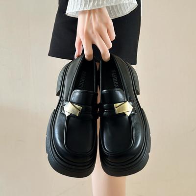 Черные туфли на платформе в британском стиле, маленькие кожаные женские, новая коллекция весна-осень 2025, ретро Мэри Джейн, лоферы на одной педали, одинарные туфли