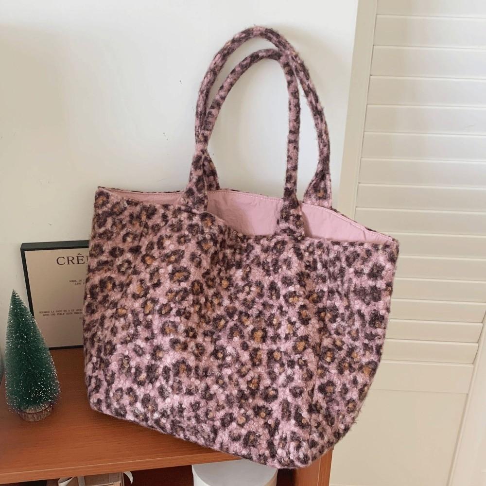 Double-sided Use Korean Leopard Shopping Bag Leopard Print Storage Shoulder Bag  Girl