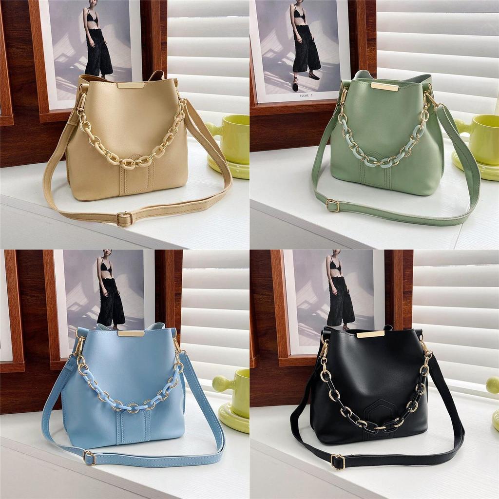 Chic Khaki Green Blue Black Yellow Brown Pu Material Women's Bucket Bag For Spring
