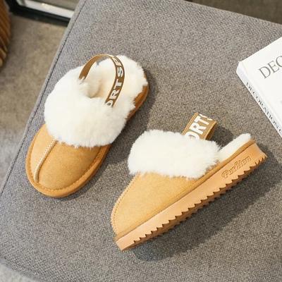 Эластичная резинка Меховые тапочки Детские Девочка Дизайнерский бренд Зимние Плюшевые сандалии Роскошные Слипоны на платформе Мюли Слайды Детская Теплая Домашняя обувь