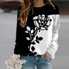 Fall Autumn Women'S Fashion O Neck Long Sleeve T-Shirt Loose Clothes Black Hollow Rose Print T Shirt For Girls Street