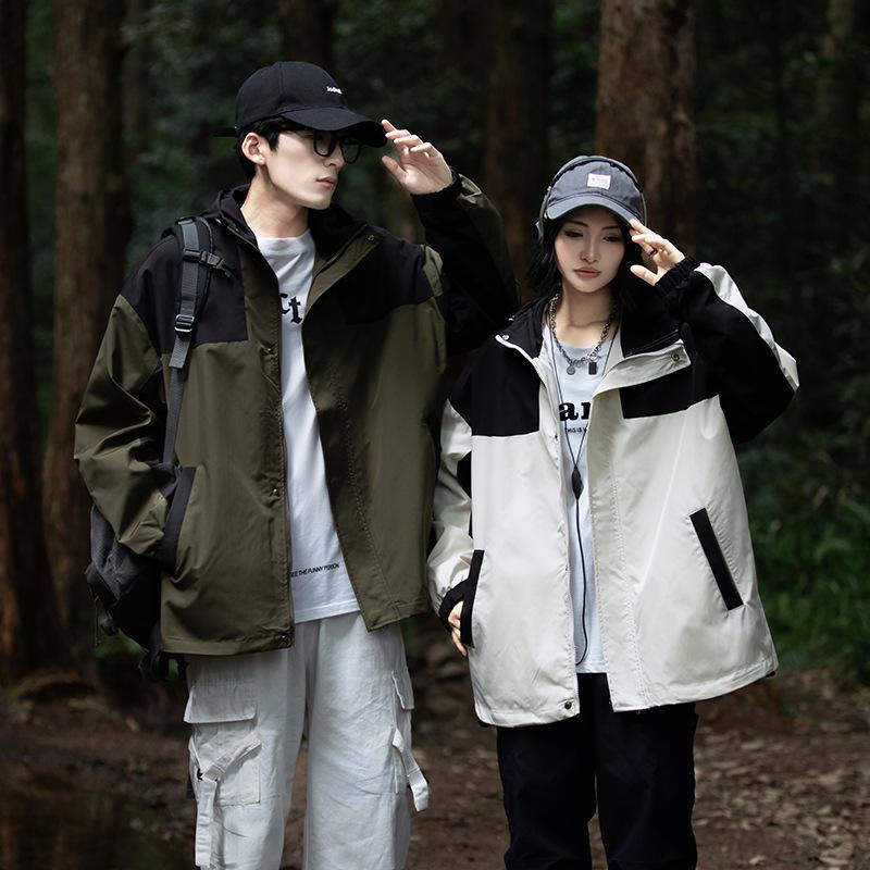Mountain Couple Jacket Spring and Autumn Outdoor Casual Loose Color Matching Tooling Hooded Jacket Top