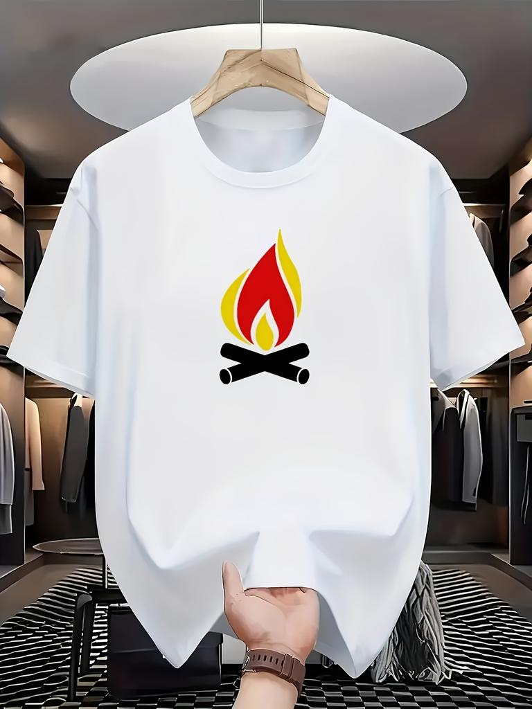 Unisexs White ShortSleeved TShirt With Campfire Pattern Casual TShirt Summer QuickDrying TShirt Unisexs ShortSleeved Shirt