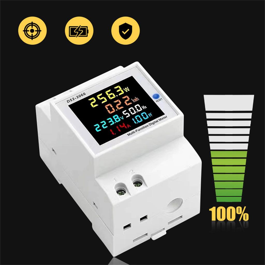 Rail AC Display D52-2066 40-300V 100A / Digital Ammeter, Voltmeter, Wattmeter With External
