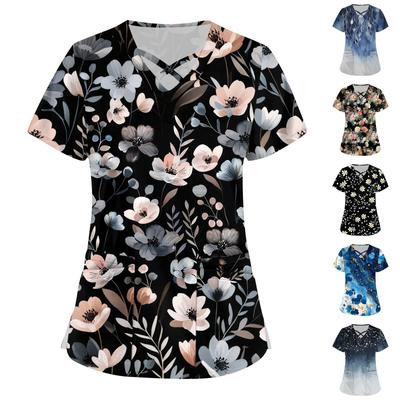 Женский топ с коротким рукавом и V-образным вырезом, принтом и карманом Dry-nurse