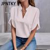 JPNTKY Women's Fashion Casual Summer Solid Color Print Short Sleeve V-Neck Blouses & Shirts