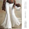 Solid Color Suede Tassel Pants Fringe Hem Slim Fit Flare Pants Retro High Waist Trousers  Party