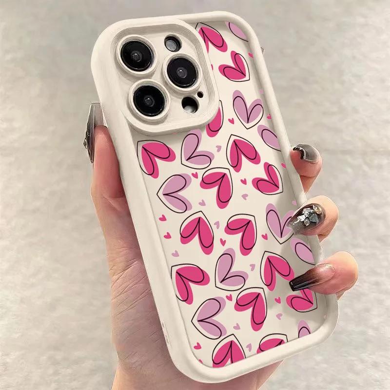 Розовый чехол для телефона в форме сердца из мягкого силикона для iPhone 17 16 15 14 13 12 11 Pro Max 16e X XR 7 8 Plus Ударопрочная задняя крышка