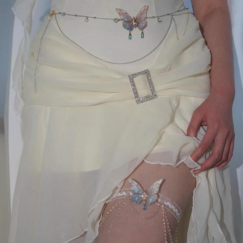 Lace Butterfly Gradient Fringe Arm Cuff, Niche Ins Style Multi-use Leg Chain Exquisite Body Jewelry