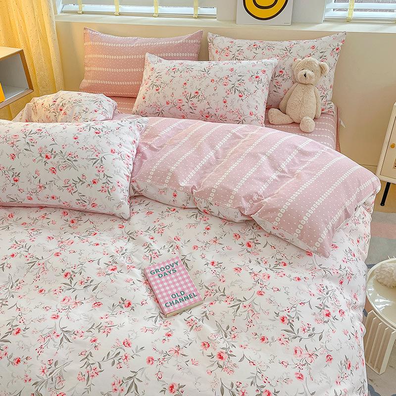 Комплект из четырех предметов из чистого хлопка, счет 60, утолщенное постельное белье из чистого хлопка, комплект из трех предметов, длинноволокнистый хлопок, небольшой свежий пододеяльник, простыня на подгонке.