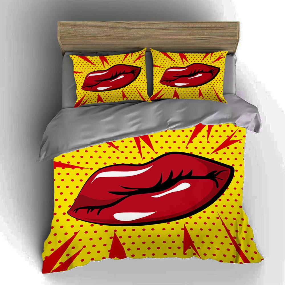 Pop art lips. Bedding Duvet cover sets Duvet covers Pillowcases gifts (1 * Duvet Cover 2 * Pillowcases, without duvet insert)