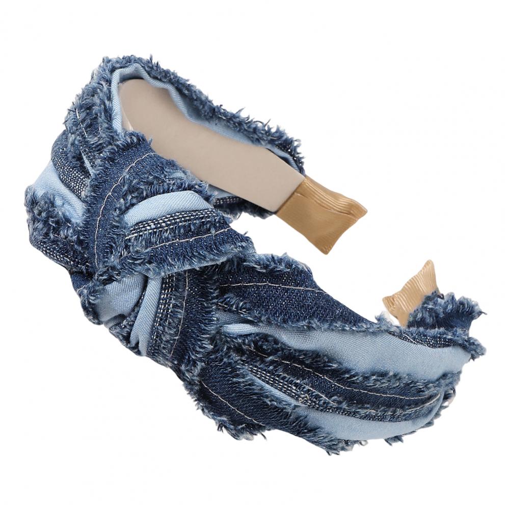 Женская джинсовая повязка на голову с широким узлом, обруч для волос с широкими полями, повязка для волос в стиле ретро, ​​повседневные вечерние аксессуары для волос